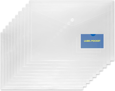 GPN PRINT Plastic Document Folders A4 Sized Plastic Envelopes with Label Pocket and Snap Closure(Set Of 6, Transparent)