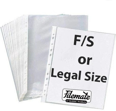 FileMate F/S or Legal Size Sheet Protector(Pack of 50 pcs)(150 micron)(Size: 13.75 X 9.25 inch) / Document sleeves(Set Of 50, Clear and Transparent)