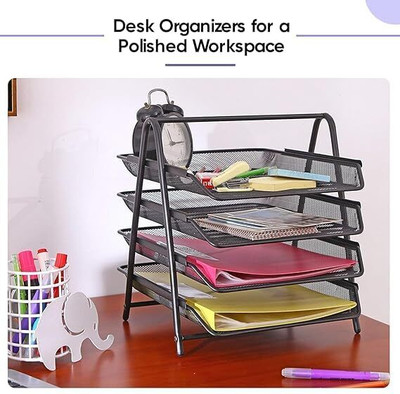 SkyFurnish Metal Mesh 4 Tier Document, File Tray/Rack for Documents/Files/Papers, Magazine Holder(Set Of 1, Black)