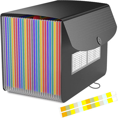 STORITE Plastic 24 Pockets Expanding File Folder(Set Of 1, Black)