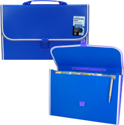 Skrill Plastic 13 Pockets Expanding File Folder for Documents, Certificates, A4/Foolscap/Legal Size File Organizer with Carry Handle(Set Of 1, Blue)