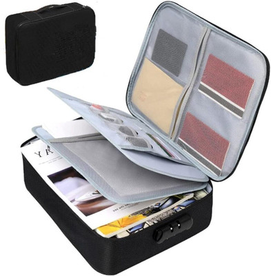 Estervig Business File Storage Bag, Certificate & Document Holder Bag with Number Lock Waterproof Document Organizer Bag - Multilayer Travel File Organizer with Lock(Set Of 1, Black)