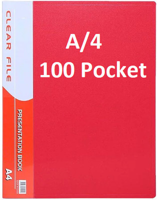 vavia PLASTIC 100 Pocket Display File / Leaf Fil (A4 Size, RED)Clear Book File Display File(Set Of 1, Red)