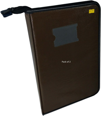 SHINING ZON Leather 20 Leafs Zipper File Folder For Documents Certificates(Set Of 2, Brown)