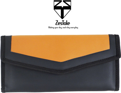 ZesTale Leatherette Multiple Cheque Book/ Passbook Passport /Car Document Holder for Men & Women(Set Of 1, Black, tangerine)