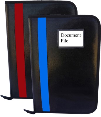 Kopila PU Leather Document,Certificate File Folder With 20 leefs and 3 Inner Pocket(Set Of 2, Red & Skyblue)