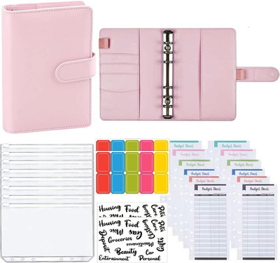 Vinskep Faux Leather, Paper, Plastic, Metal File Folder Ring Binder Notebook Set(Set Of 1, Pink)