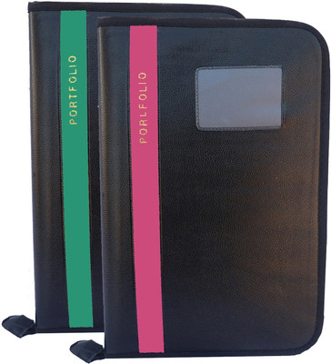 Kopila PU Leather High Quality Leaf office File/Certificate file/file cover/Zip file folder Grey & Pink Set of 2 A4 & FS Size(Set Of 2, Grey & Pink)