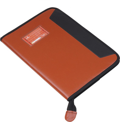 BALHAR Premium Two-Tone Leatherette Zipper Document File Folder with Card Holder Executive folder(Set Of 1, Tan Brown)
