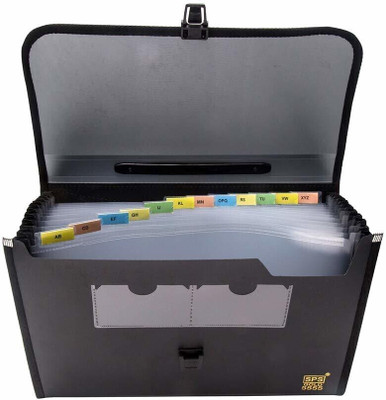 Rangwell plastic Presents Plastic File Folder F/C Expanding Bag with Handle 5555 (Grey, Black)(Set Of 1, (Grey, Black))