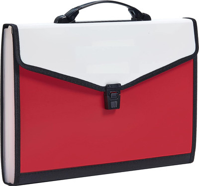 vavia Expanding Plastic File Folder 13 Pockets for Documents,Certificates, Letter A4 Size File Organizer with Carry Handle(Set Of 1, Red)