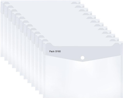 SHINING ZON Plastic Clear Button Folder A4, FS, and Legal Size For Document Certificates(Set Of 60, Transparent)