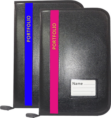 Parthav PU Leather Office Document,Certificate File Folder With 20 Leefs for A4/FS Document(Set Of 2, Blue & Pink)