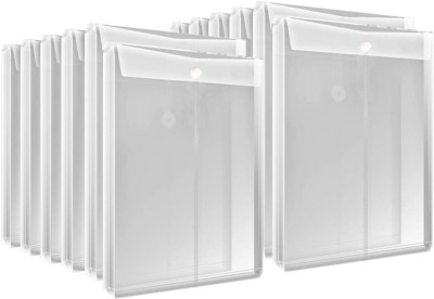 CAMPIO Polypropylene (PP) A4/Legal Document Top Opening File Bag Envelope Holder Storage with Snap Button(Set Of 12, Transparent)