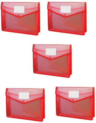 JSMSH Plastic 5 File Folder Transparent A4/Document File Storage Bag with Snap Button(Set Of 5, Multicolor, Transparent)