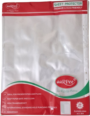 aarpee 300 micron thick | A3 size | Sheet Protector | Document sleeves with 11 punch holes(Set Of 50, Transparent)