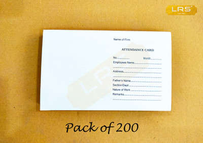 LRS Paper Attendance Card for Daily Payroll Wages Workmans - Pack of 200(Set Of 200, White)