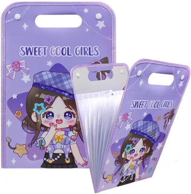 radhey preet Plastic & Polyester Hanging & Portable A4 Size Vertical File Folder in Sweet Cool Girl Print With 12 Pockets, RP1413(Set Of 1, Purple)