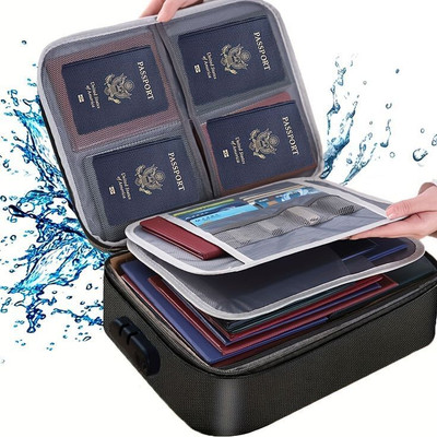 Sami Mart Waterproof 2 Layer Document Storage Bag / Fabric Documents Files Certificates (Black & Blue ) Passport , Cards, with Lock for Laptop Passport(Set Of 1, Black)