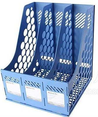 Kinzilla Plastic 3 Compartment Plastic File Rack(Set Of 1, Multicolor)