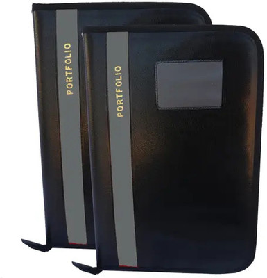 Tridev Enterprises PU Leather 20 Leaf File Folder, Interview Portfolio Professional Zipped Folder Document File(Set Of 2, Multicolor)