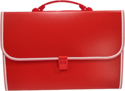 THR3E STROKES Plastics File Folder F/C Expanding Bag with Handle(Set Of 1, Red)