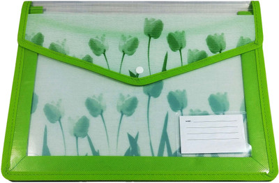 SHINING ZON Plastic Button Bag File Folder A4 FS Size Tulip Design(Set Of 16, Transparent)