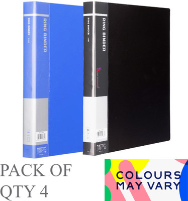 MALFAH ENTERPRISES DELI 5382 RING BINDER A4 BLUE/BLACK Assorted (PACK OF 4) plastic RING BINDER(Set Of 4, A3 Steel+Carbon Steel)