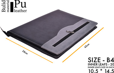 kittu Pu leather B4 Size All-in-One Organizer with Front Quick chain premium PU leather business folder(Set Of 1, Black)