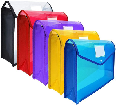 CAMPIO Poly-Plastic Envelope Folder,Transparent Poly-Plastic A4(Set Of 5, Multicolor)