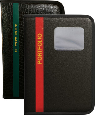 WTS GLOBAL PU Leather Portfolio Folder(Set Of 2, Dark Green, Red)