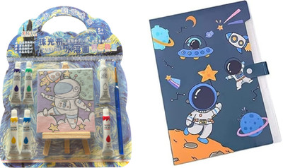 MOREL PLASTIC 1PC Space Theme File Folder AND 1PC Canvas Painting Board with 1 Easel and Colour KIT(Set Of 2, Multicolor)