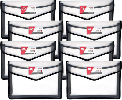 TULMAN Poly-Plastic A4 Size Document Holder with Snap Button Closure Snap button File folder(Set Of 8, Clear transparent with black strip)