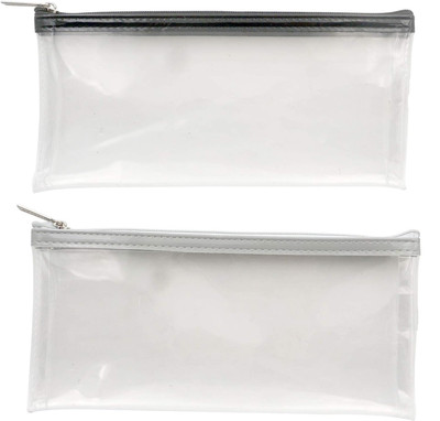 SHINING ZON PVC Pencil Stationary Pouch(Set Of 2, Transparent)