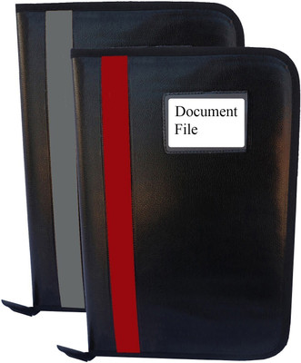 Kopila PU Leather Document,Certificate File Folder With 20 leefs and 3 Inner Pocket(Set Of 2, Grey & Red)