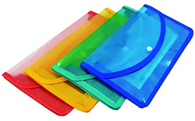 Peeplvalue Plastic Clear Expanding Document Folder with Snap Button, Multipurpose, A5 Size(Set Of 4, Red, Yellow, Blue, Black)