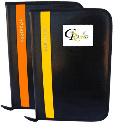 SB GRAND PU Leather Document File Folder With 20 Leaf's for Certificates and Document A4/FS Size(Set Of 2, Yellow, Orange)