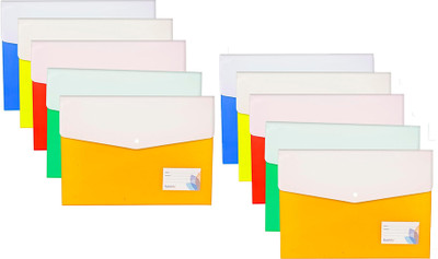 CAMPIO Plastic Double Pocket A4 Legal Document File Document Bag Plastic Folder - Snap Button(Set Of 10, Multicolor)