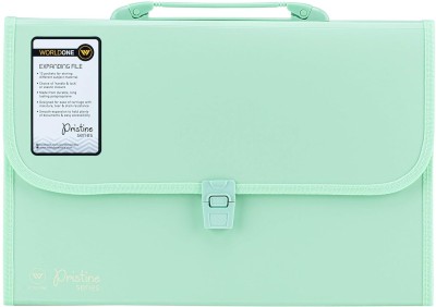 World One PP Expanding File Folder with Handle & Lock 13 Indexed Pocket for Documents Sorting, Durable PP Material 0.7 mm Outer Cover Sheet 0.2 mm Inner Partition sheets FC Size(Set Of 1, Pristine Green)