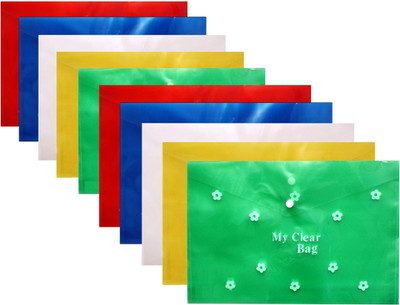 Akash PLASTIC MY CLEAR BUTTON BAG | DOCOMENT BAG| TRANSPARENT BAG(Set Of 10, MULTIPLE COLOUR)