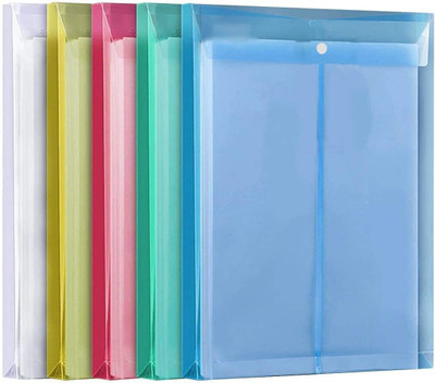 Dakashi Plastic Document File Bag,Transparent Envelope Holder Storage Case, Snap(Set Of 6, Multicolor)
