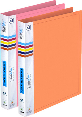KARP Plastic A4 Punchless Clip File With 1 Inner Pocket(Set Of 2, Mix Color)