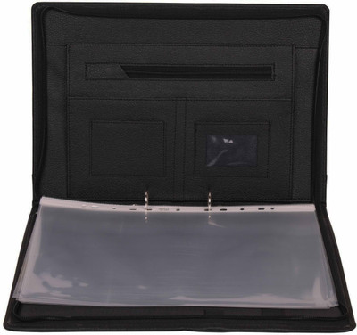 ZesTale Premium Faux Leather 2 Ring Document Folder (With Leafs)(Set Of 1, Black)