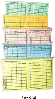 NSSP Paper Attendance Card for Daily Payroll(Set Of 25, Multicolor)