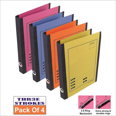 THR3E STROKES Ring Binder File 2D A4 Size Paper Cobra File Document Holder Certificates Holder- Color May Vary (35 x 26 x 3.5 cm) Multicolour(Set Of 4, Multicolor)