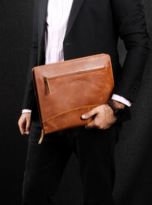 The Leather Warehouse Leather file folder Executive Folder for A4 Documents with Inner pocket(Set Of 1, Crunch Tan)