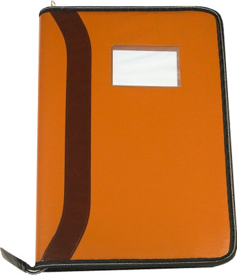SHINING ZON Leather 10 Pocket Zipper File Folder For Documents Certificates(Set Of 2, Orange)