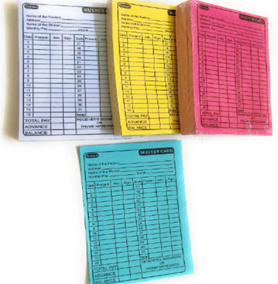 90 Degree Daily Wages Workers Payroll Attendance Card Slip Workers Attendance Single Muster Card(Set Of 50, Multicolor)