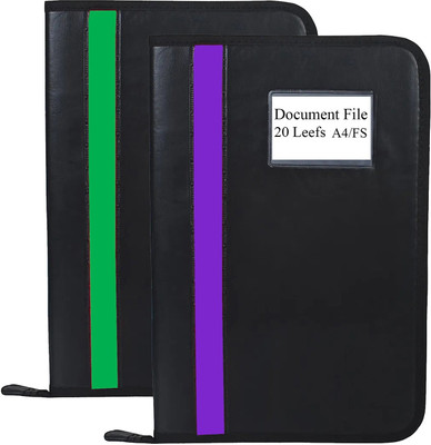 Parthav PU Leather files and document folder with 20 Leefs(Set Of 2, Green & Purple)