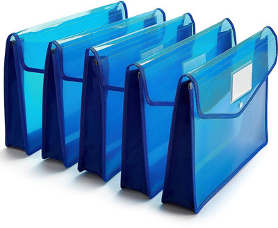 HATHIYANI Plastic Expanding File Folder | Wallet Document Holder with Snap Button Closure 8Pack(Set Of 8, Blue)